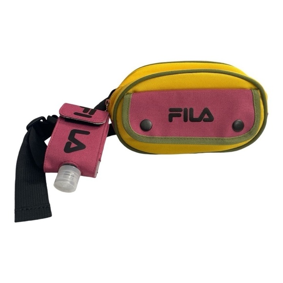 FILA Dark Pink & yellow Fanny pack + sanitizer pouch NWOT - Picture 1 of 11